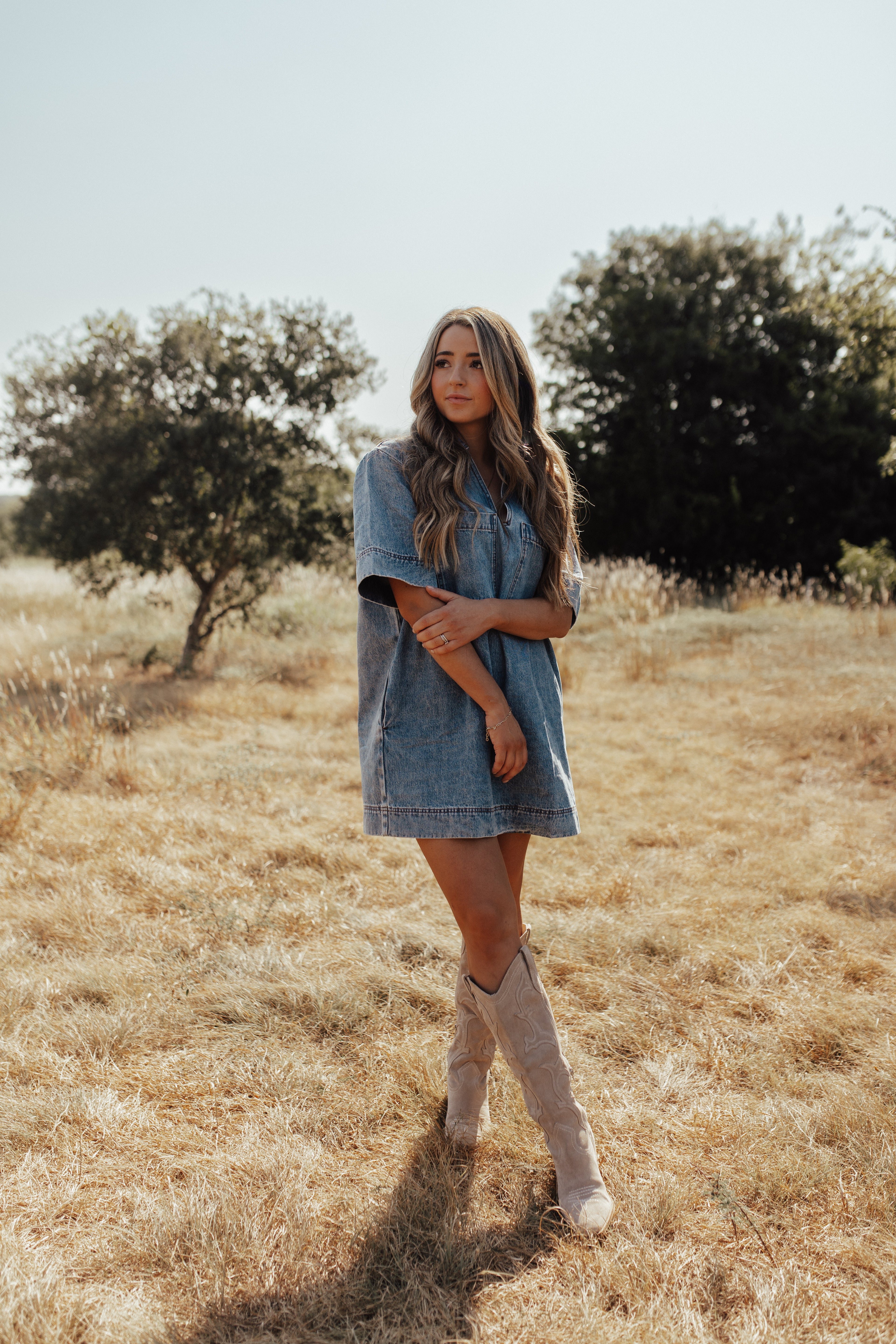 V Neck Denim Tunic Dress