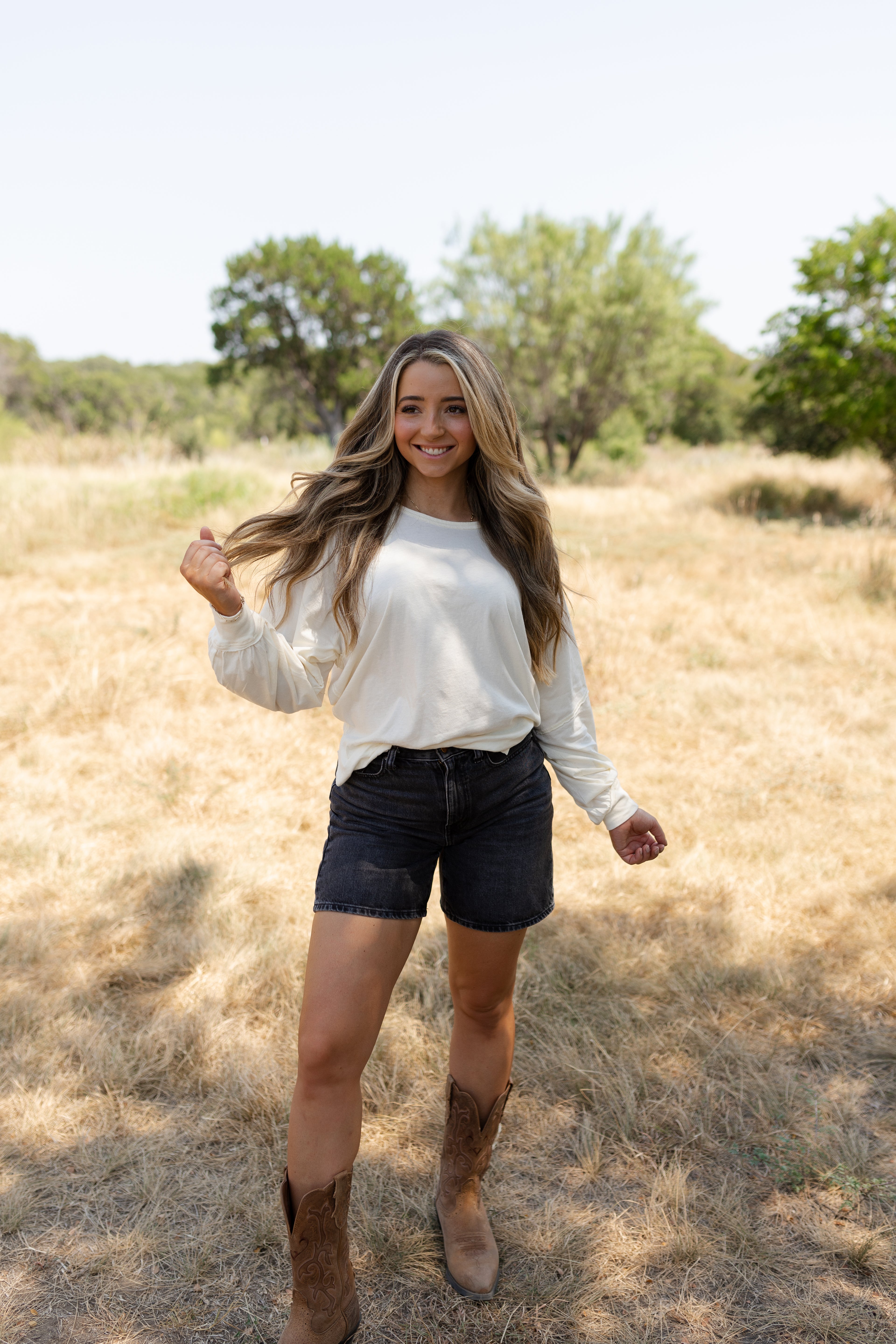 Anywhere Washed Long Sleeve Top in Cream