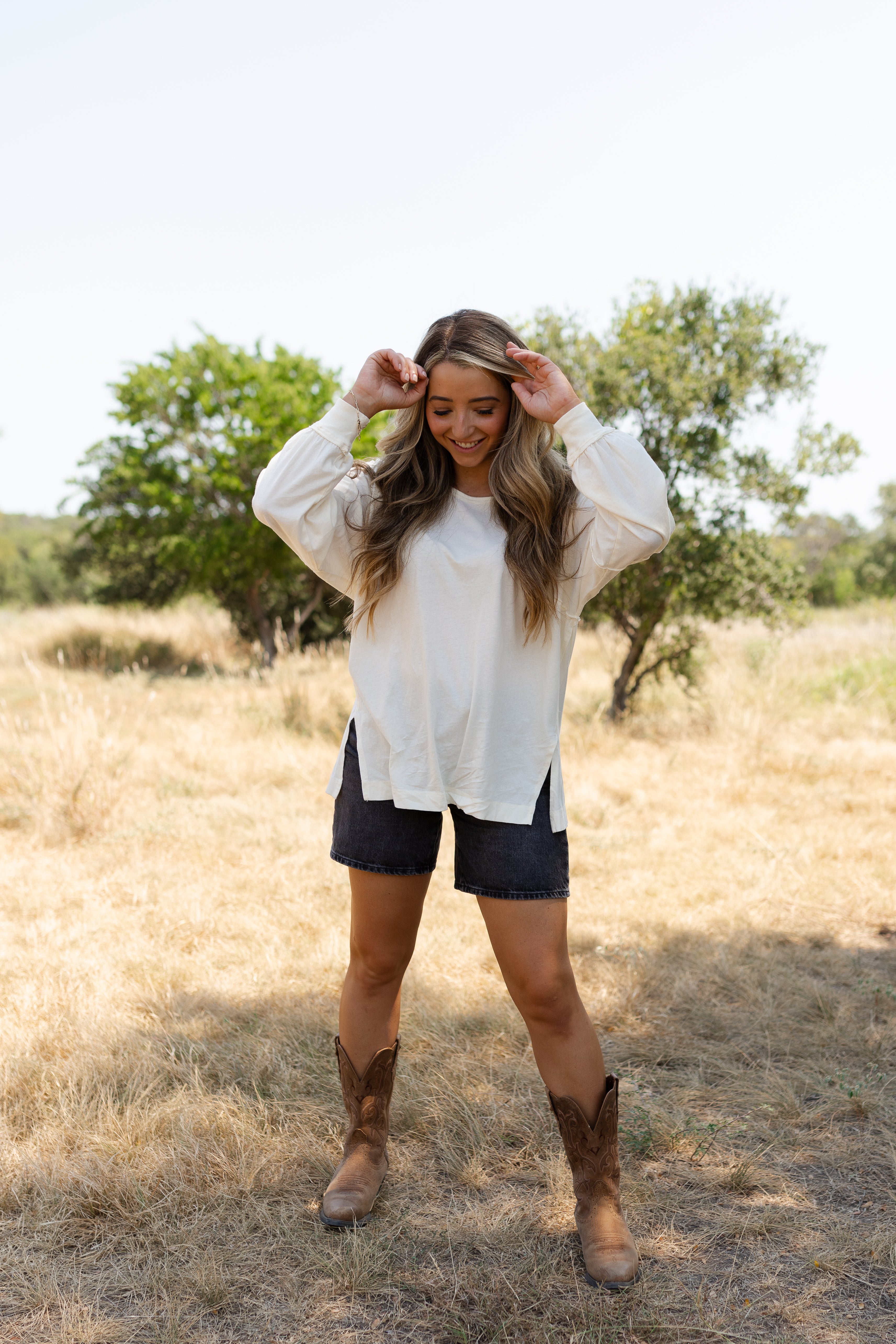 Anywhere Washed Long Sleeve Top in Cream