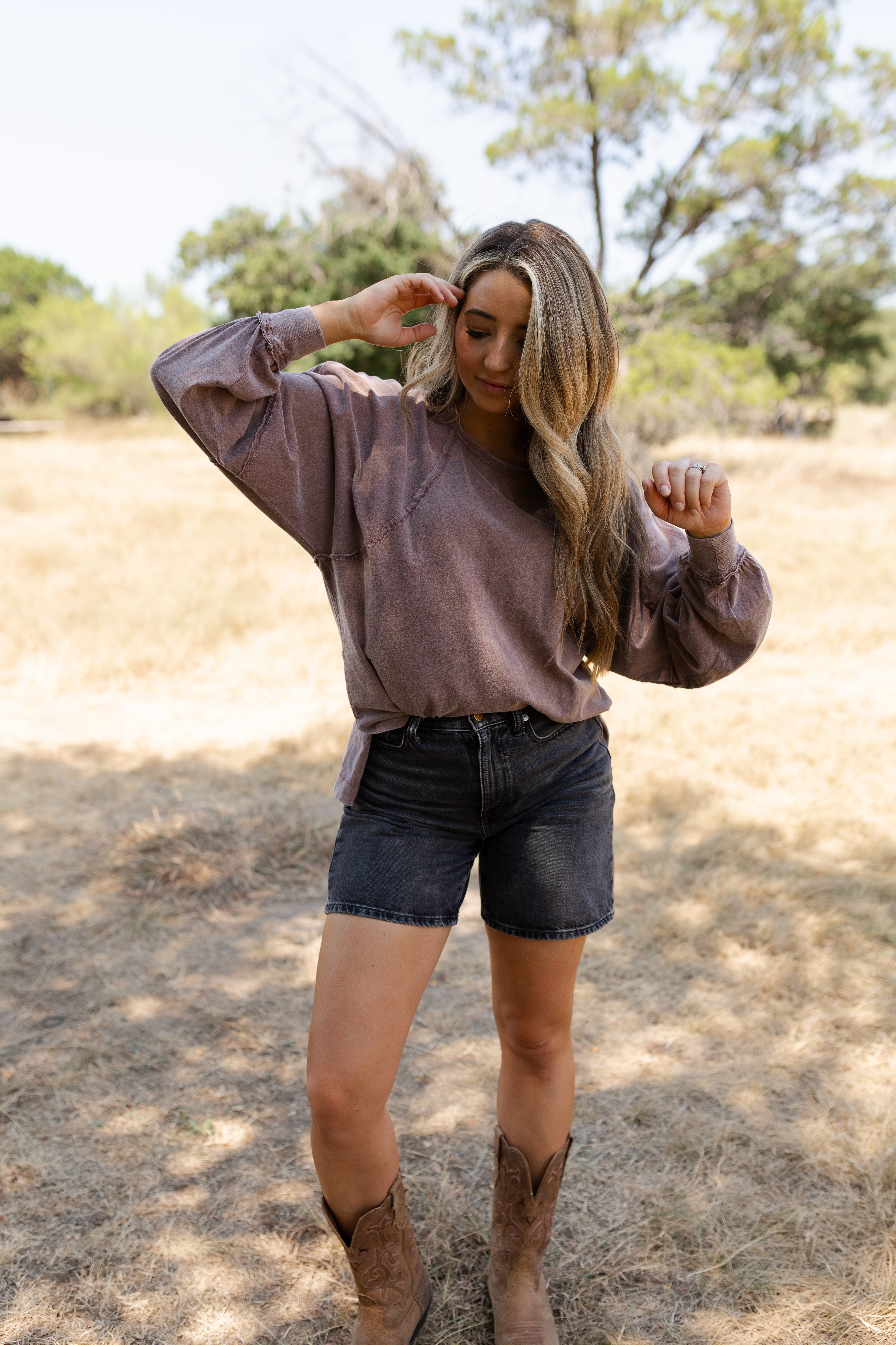 Anywhere Washed Long Sleeve Top in Mocha