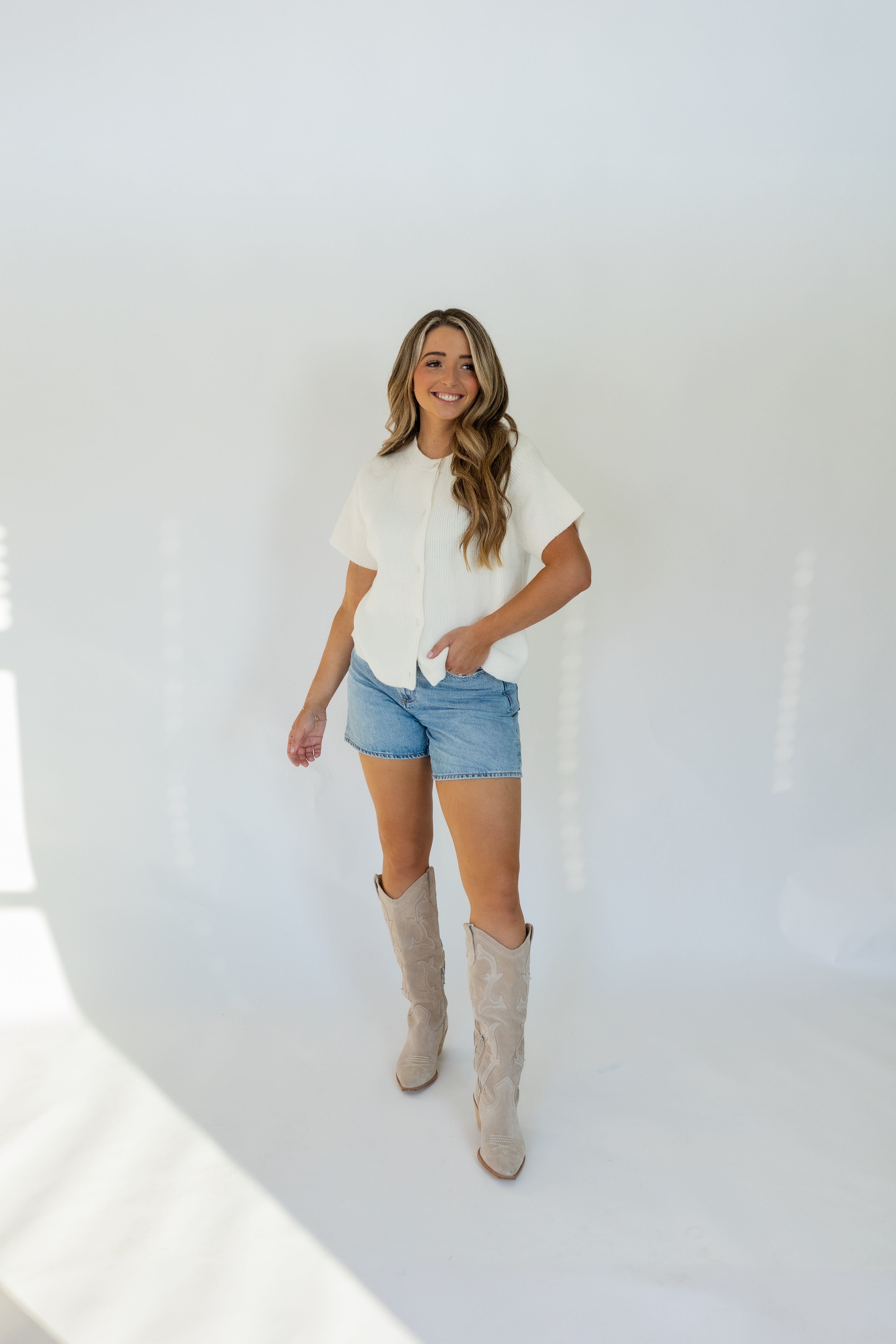 It Girl Short Sleeve Cardigan in Cream