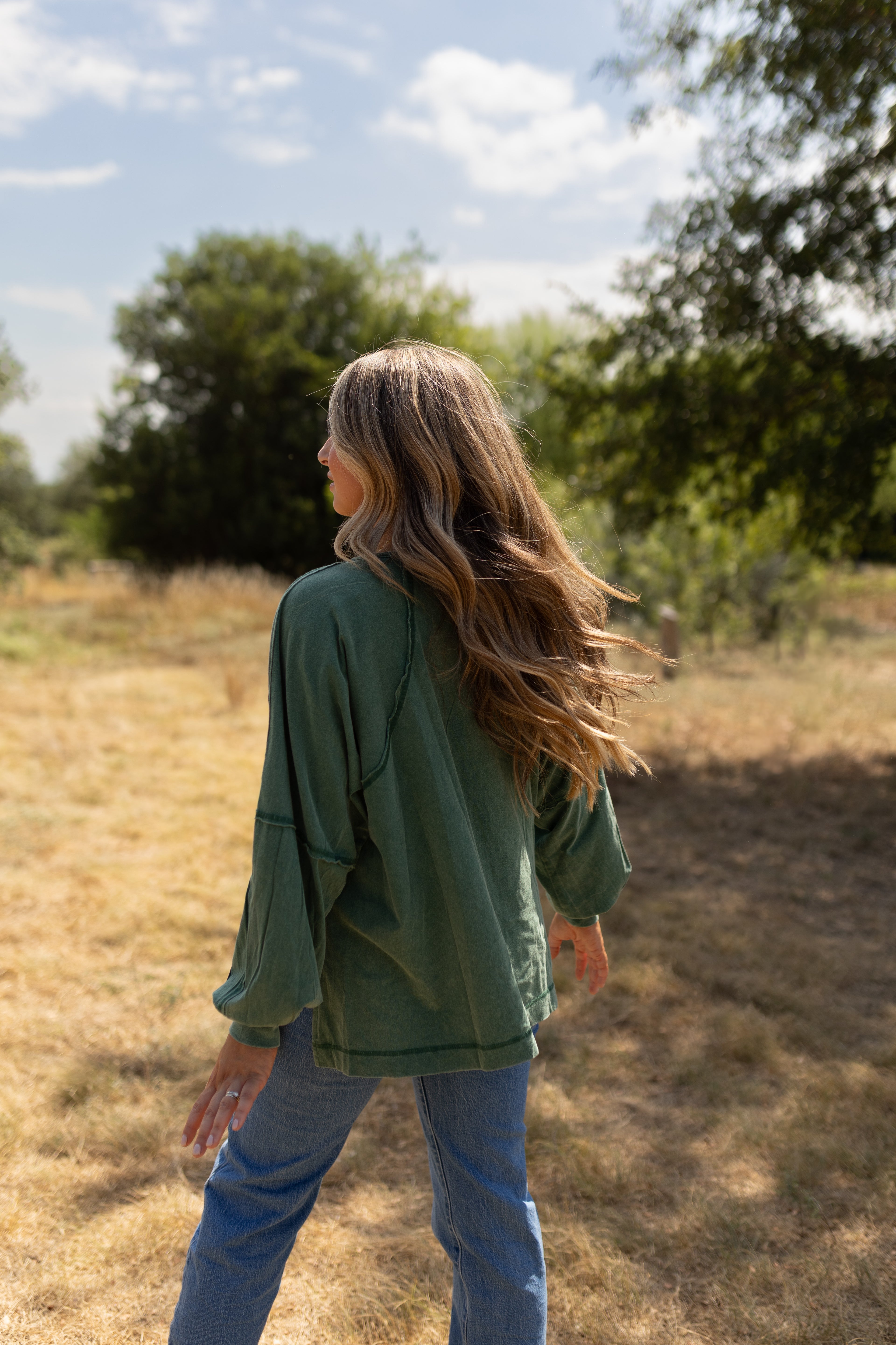 Anywhere Washed Long Sleeve Top in Forest